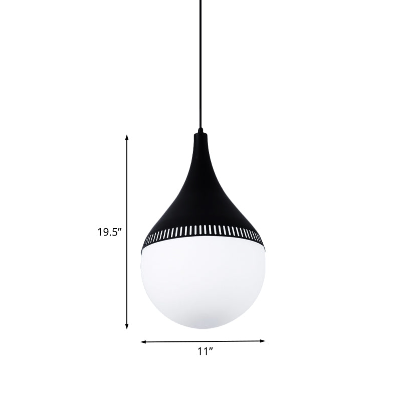Modern Cream Glass Teardrop Ceiling Light With Black Corridor Pendant