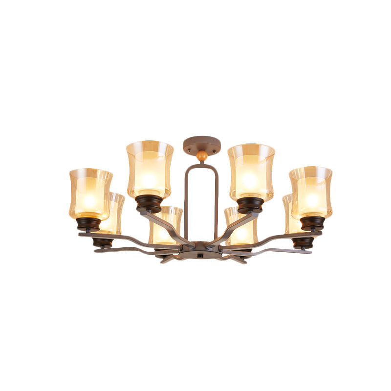 Modernist Semi Flush Mount Ceiling Lamp - Cup Tan Glass 8 Bulbs Radial Design White/Grey/Green