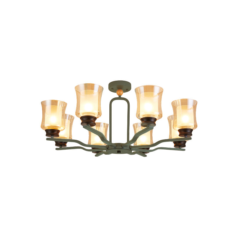 Modern Semi Flush Mount Cup Tan Glass Ceiling Lamp with 8 Bulbs in White/Grey/Green