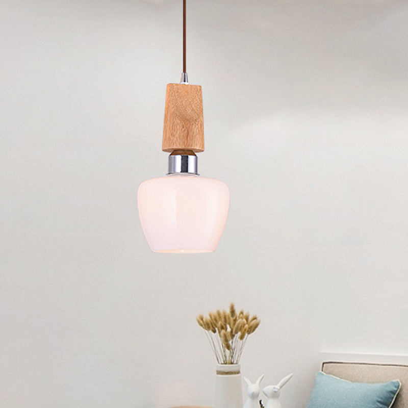 Vintage 1-Light Chrome Tulip Pendant with Frosted White Glass and Wood Top - Elegant Hanging Lighting