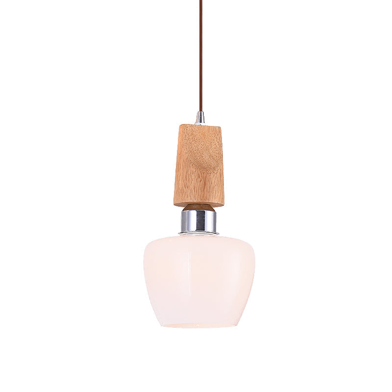 Vintage 1-Light Chrome Tulip Pendant with Frosted White Glass and Wood Top - Elegant Hanging Lighting