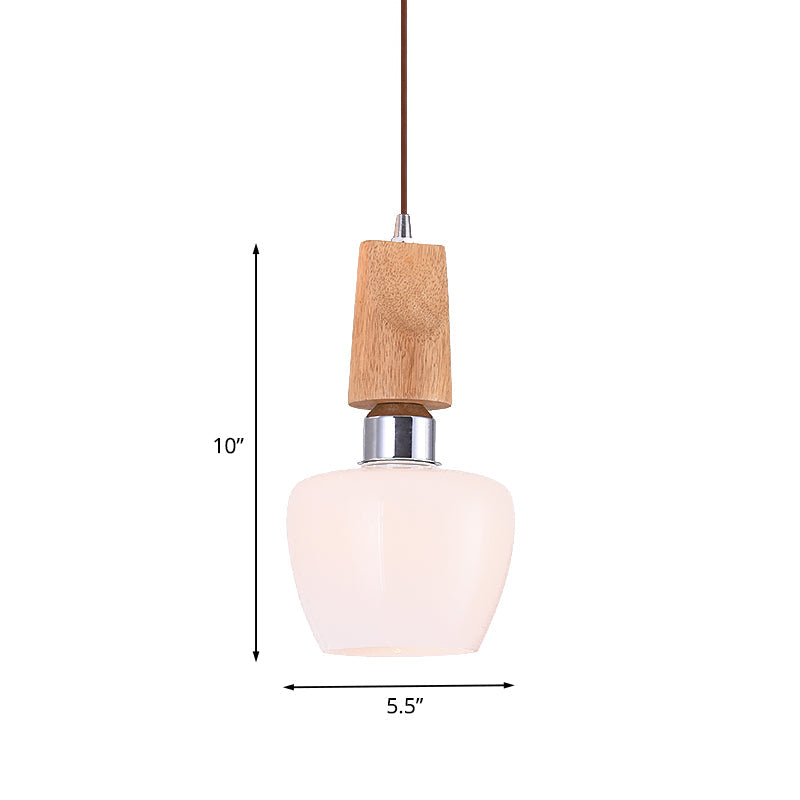 Vintage 1-Light Chrome Tulip Pendant with Frosted White Glass and Wood Top - Elegant Hanging Lighting