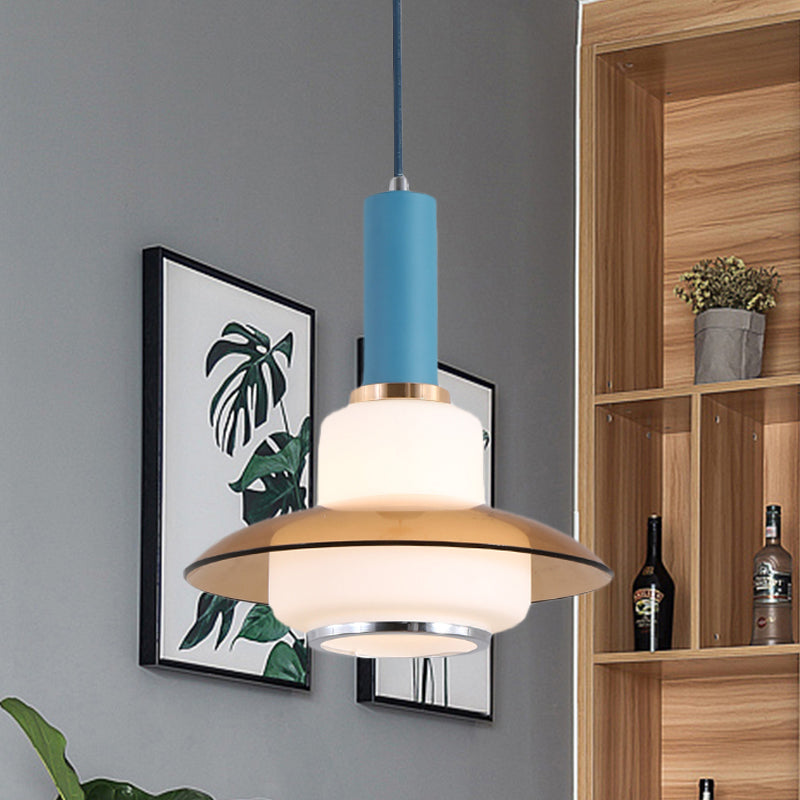 Opal Glass Macaron Gourd Pendant Light In Pink/Light Blue/Gold - Dining Room Ceiling Lamp Dark Blue