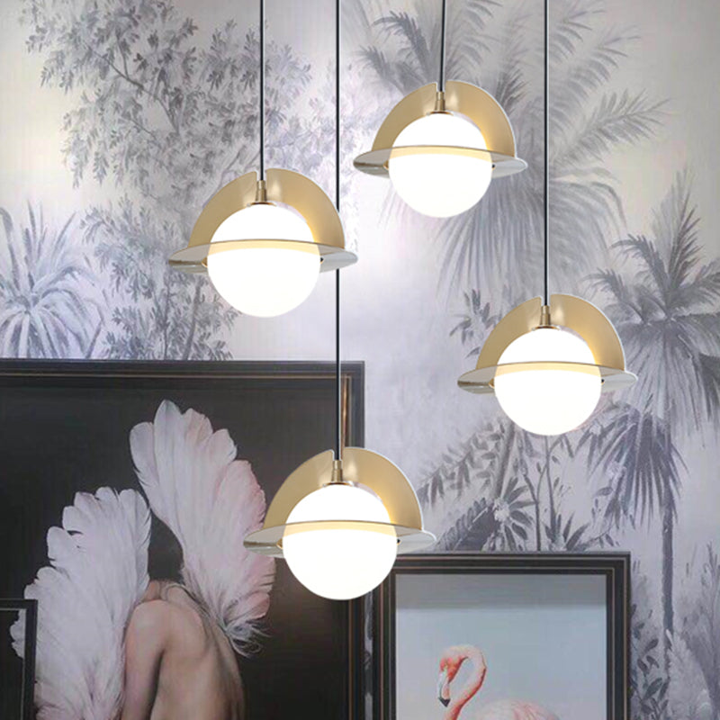 Modern Cream Glass Sphere Pendant Lamp with Elegant Gold Panel Detail