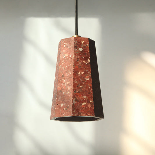 Nordic Terrazzo Pendant Light Kit - Polygon Ceiling Lamp with 1 Head in Black/Red/Green