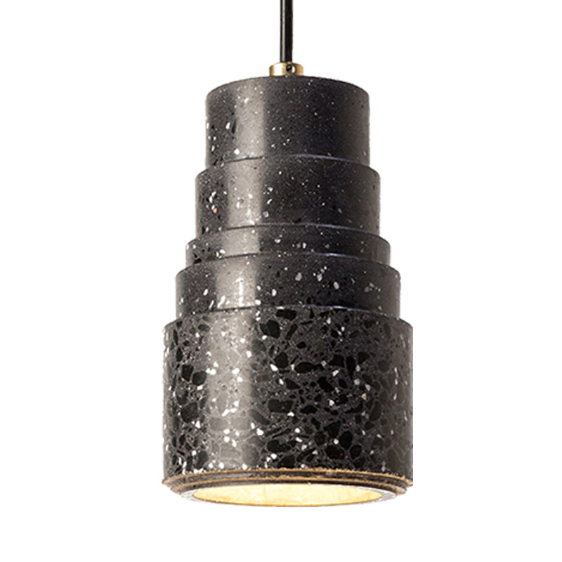 Terrazzo Nordic Tiered Tube Pendant Lamp - 1-Light Bedside Drop - Black