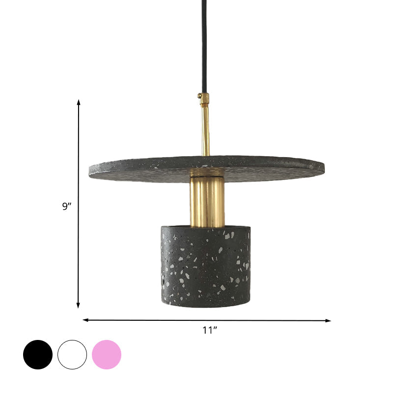 Nordic Terrazzo Pendant Lamp in White/Black/Pink: Round Plate and Cylinder Design, Perfect for Coffee House Lighting