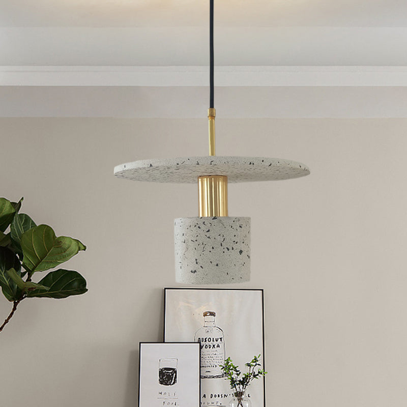 Nordic Terrazzo Pendant Lamp in White/Black/Pink: Round Plate and Cylinder Design, Perfect for Coffee House Lighting