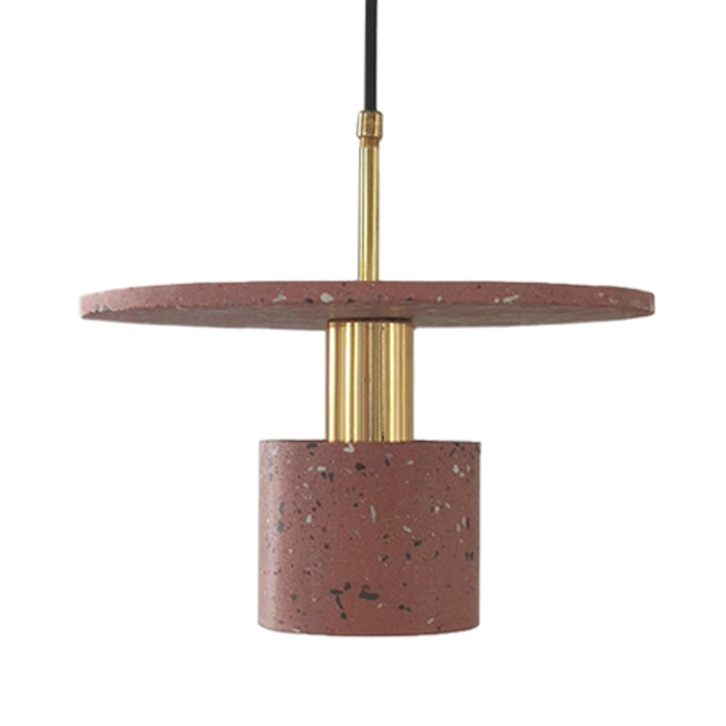 Nordic Terrazzo Pendant Lamp in White/Black/Pink: Round Plate and Cylinder Design, Perfect for Coffee House Lighting