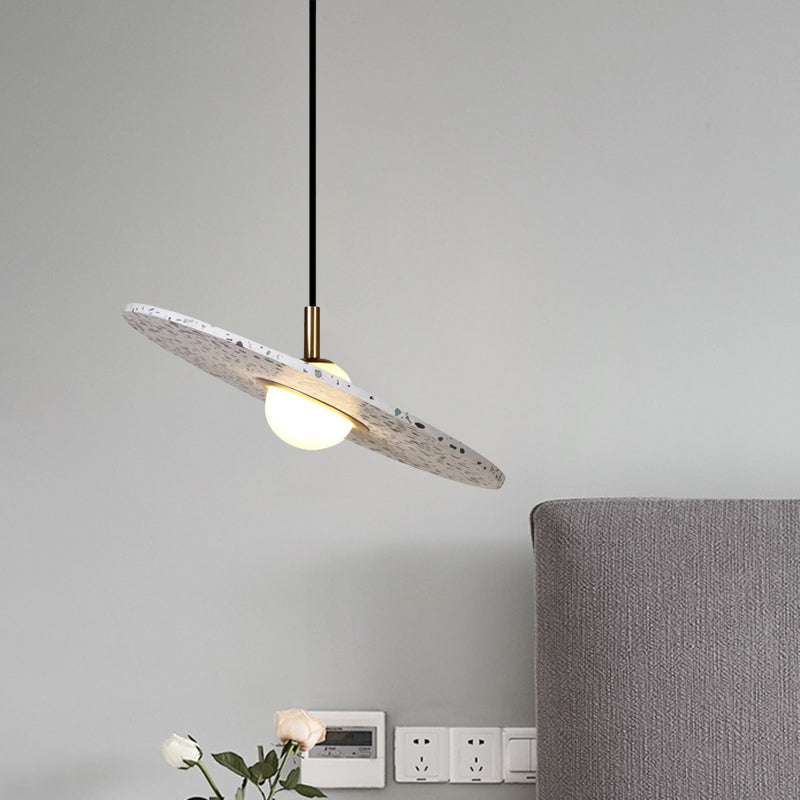 Lampe à suspension moderne en terrazzo : lampe à suspension ronde à disque pour restaurants - 1 ampoule, blanc/rose