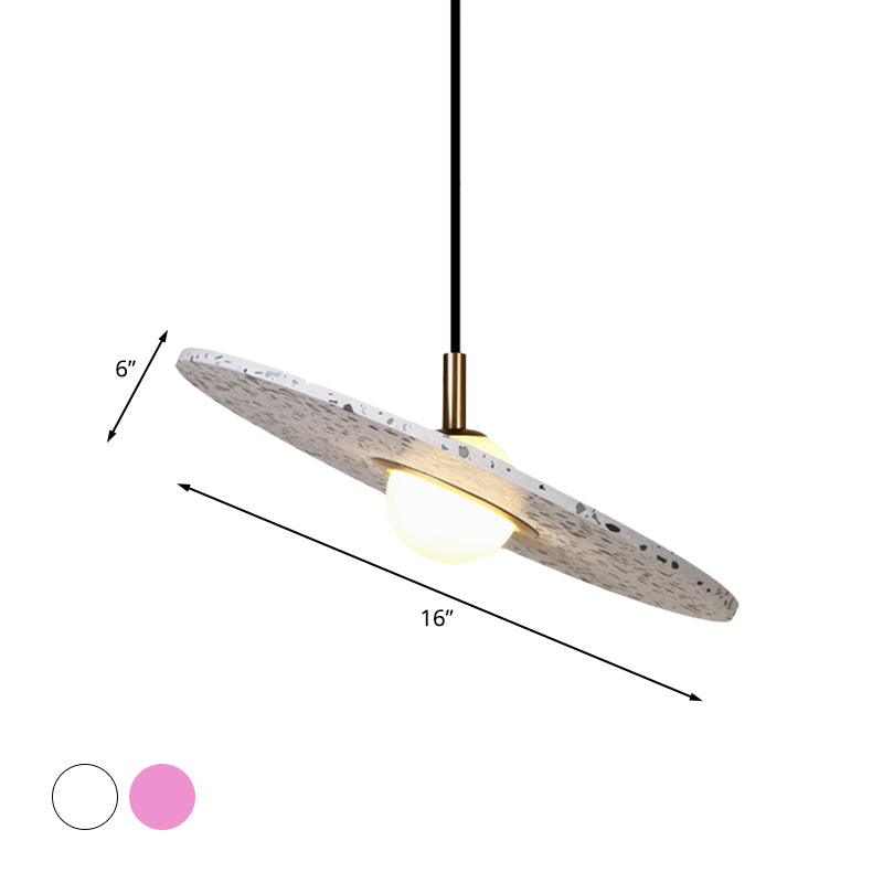 Lampe à suspension moderne en terrazzo : lampe à suspension ronde à disque pour restaurants - 1 ampoule, blanc/rose