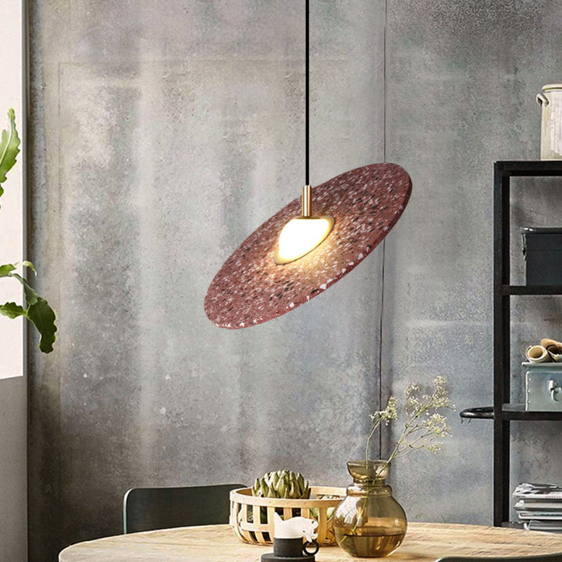 Lampe à suspension moderne en terrazzo : lampe à suspension ronde à disque pour restaurants - 1 ampoule, blanc/rose