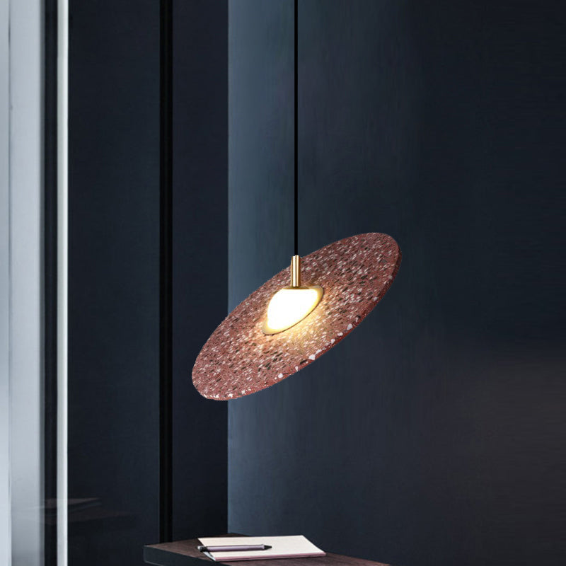 Lampe à suspension moderne en terrazzo : lampe à suspension ronde à disque pour restaurants - 1 ampoule, blanc/rose