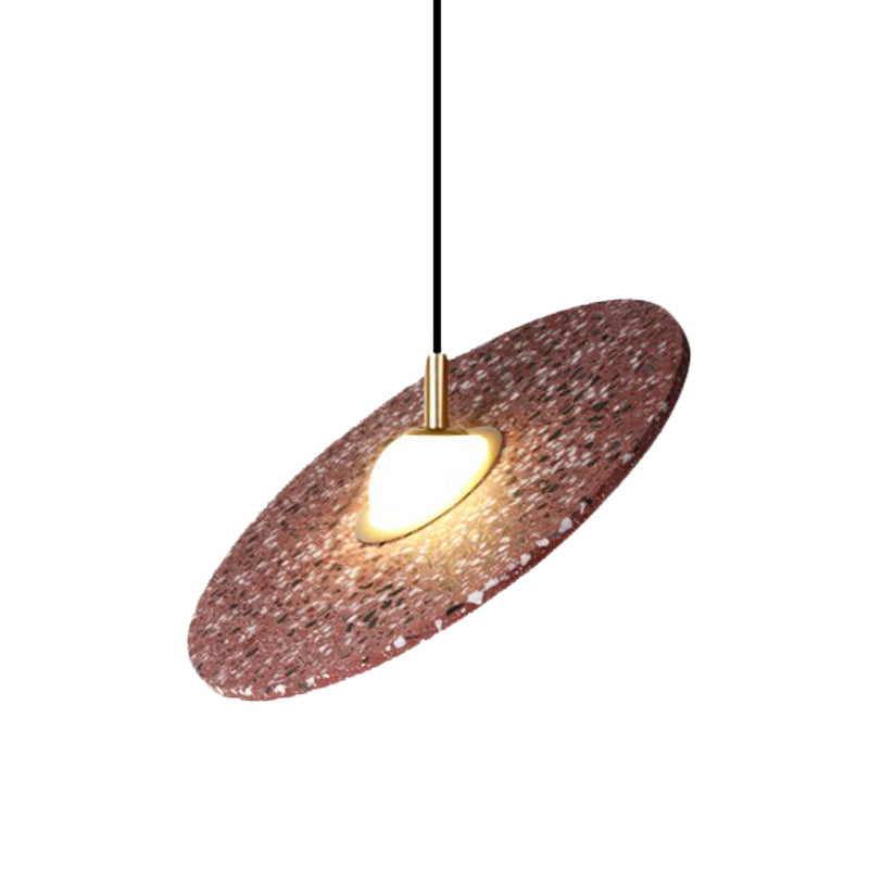 Lampe à suspension moderne en terrazzo : lampe à suspension ronde à disque pour restaurants - 1 ampoule, blanc/rose