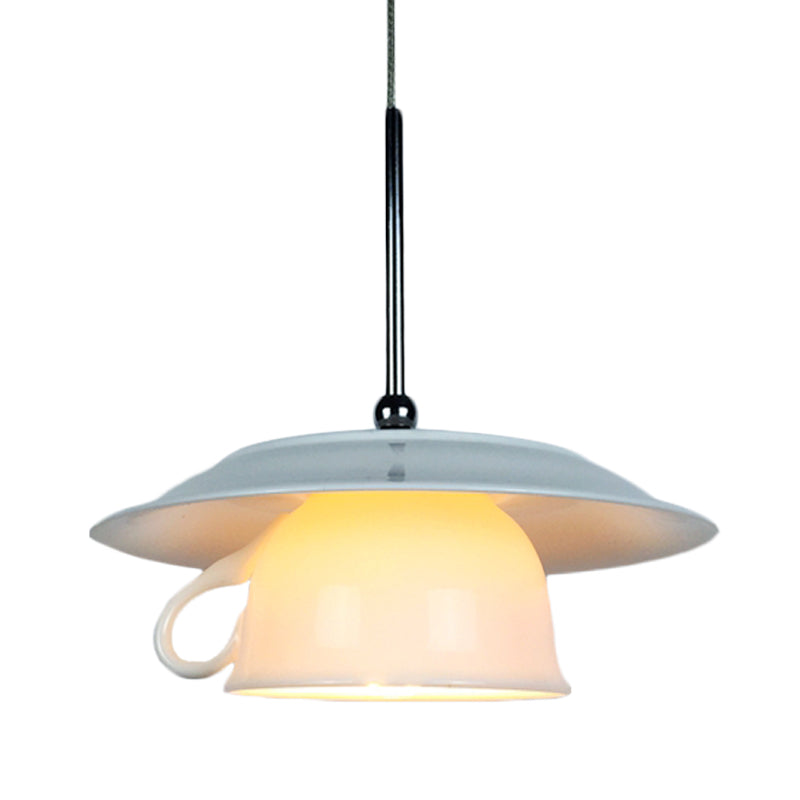 Nordic 1-Head Ceramics Coffee Cup Pendant Lamp with Light Green Plate Top