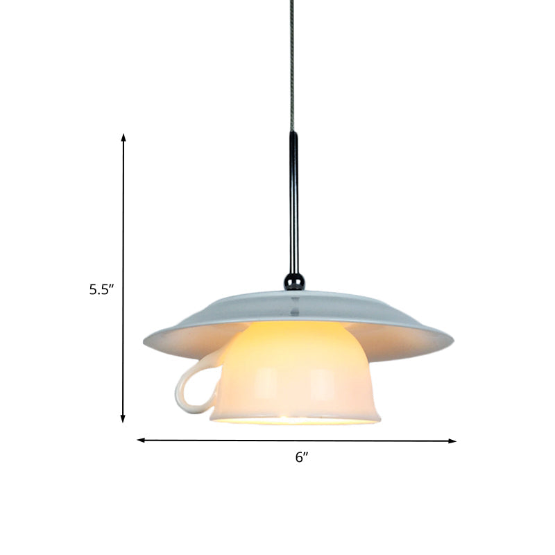 Nordic 1-Head Ceramics Coffee Cup Pendant Lamp with Light Green Plate Top