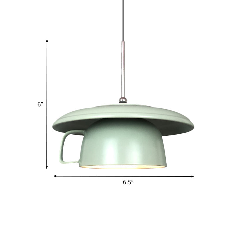 Green Finish Macaron Ceramic LED Pendant Light with Coffee-Cup Design - Hanging Ceiling Lamp