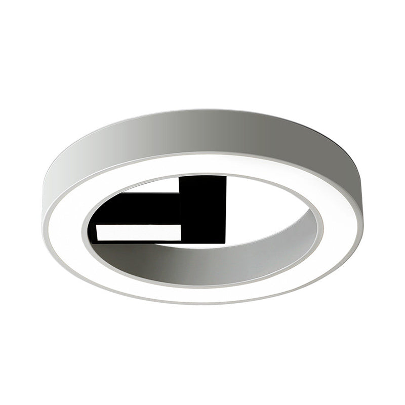 Minimalistic Metal LED Flush Mount Ceiling Light in White & Black - Clock-Shaped for Bedroom