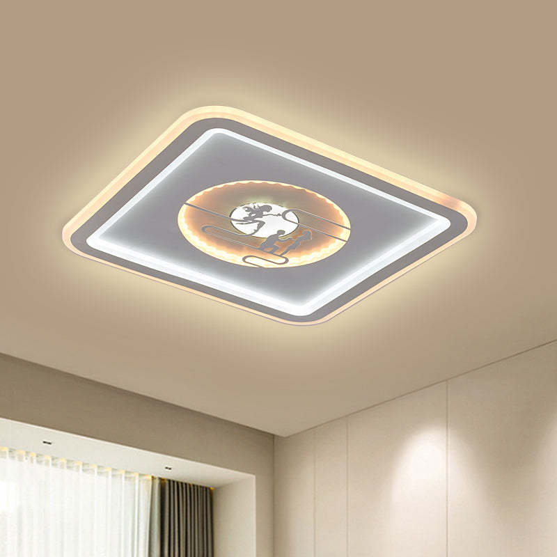 Modern Square Flushmount LED Light - Acrylic White Lamp with Lovers Pattern