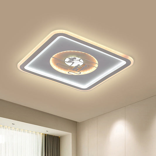 Modern Square Flushmount LED Light - Acrylic White Lamp with Lovers Pattern