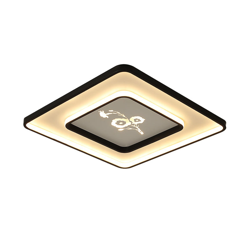 Modern Acrylic LED Ceiling Light Fixture in Black, Square/Rectangular Flush Mount, White/Warm Light, 16"/19.5"/35.5" Length