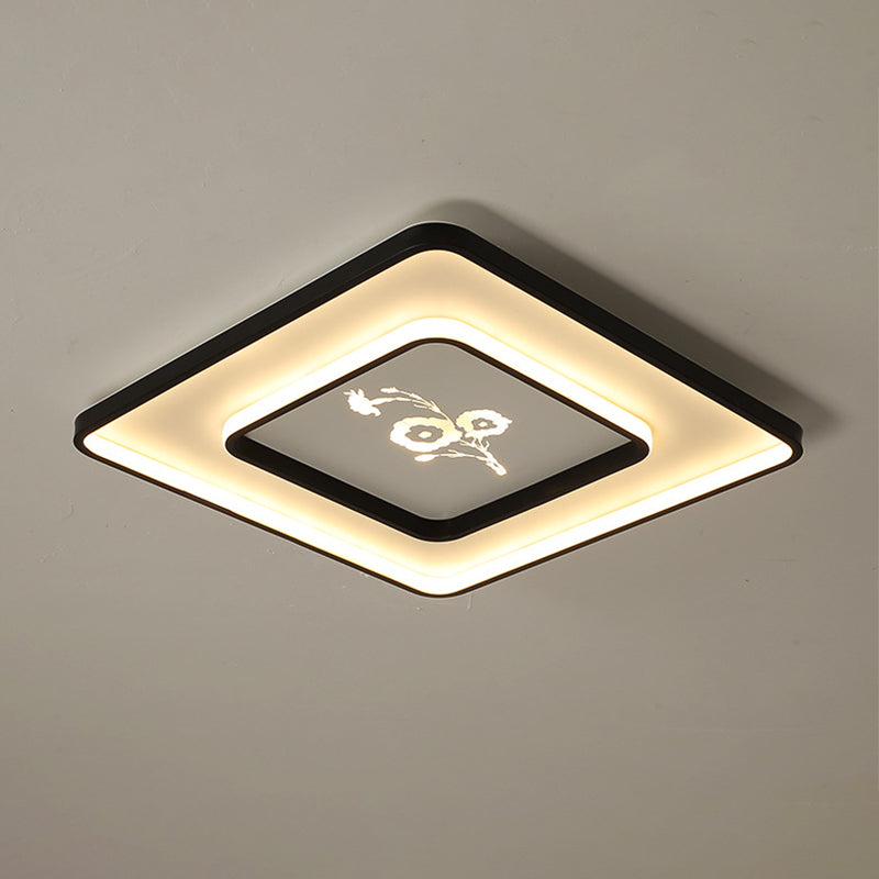 Modern Acrylic LED Ceiling Light Fixture in Black, Square/Rectangular Flush Mount, White/Warm Light, 16"/19.5"/35.5" Length