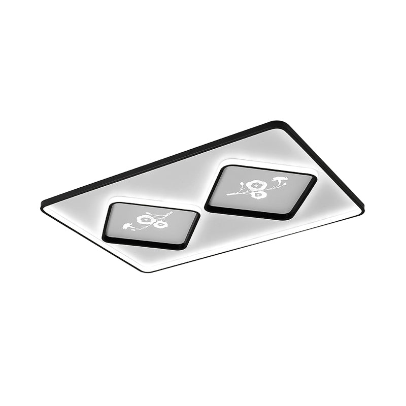 Modern Acrylic LED Ceiling Light Fixture in Black, Square/Rectangular Flush Mount, White/Warm Light, 16"/19.5"/35.5" Length