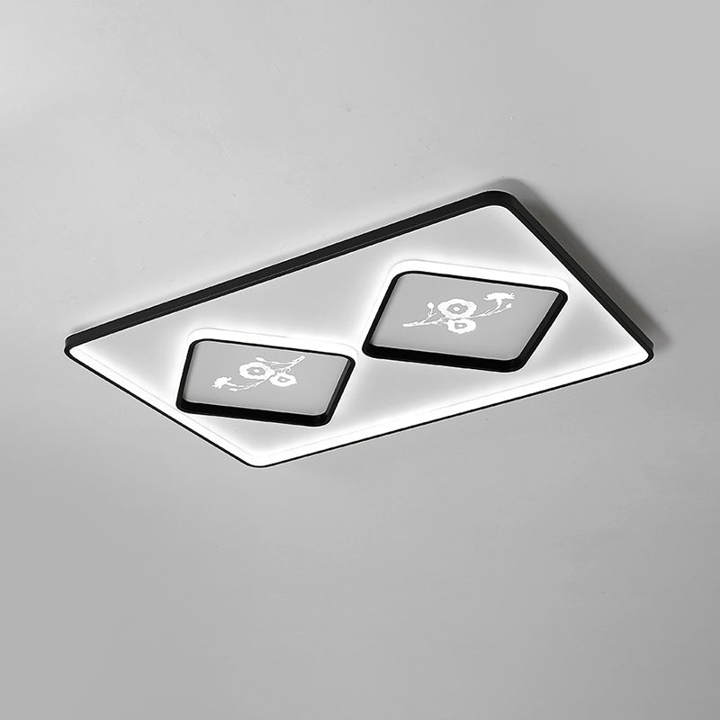 Modern Acrylic LED Ceiling Light Fixture in Black, Square/Rectangular Flush Mount, White/Warm Light, 16"/19.5"/35.5" Length