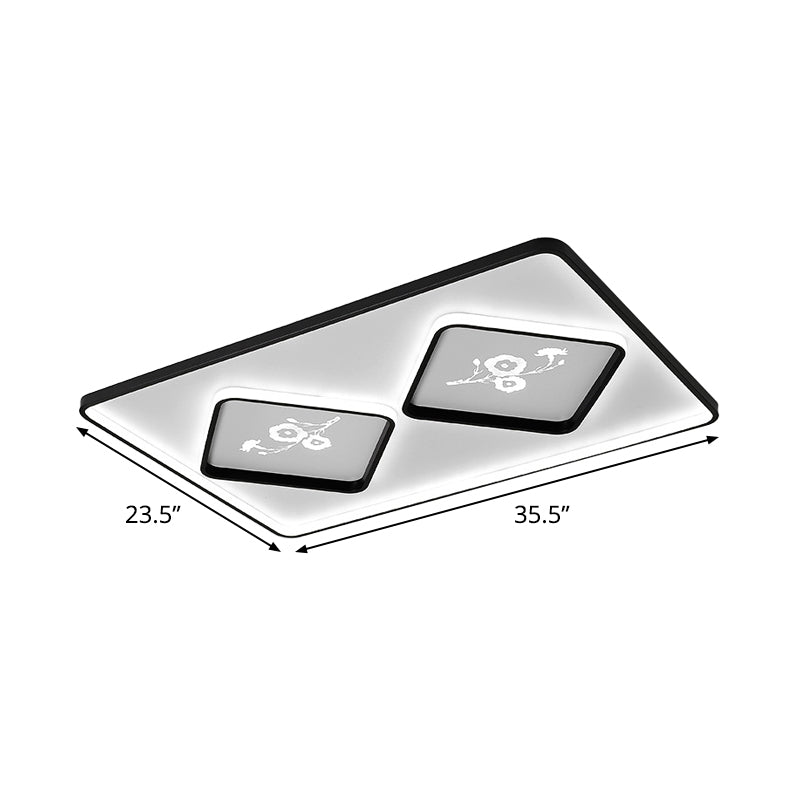 Modern Acrylic LED Ceiling Light Fixture in Black, Square/Rectangular Flush Mount, White/Warm Light, 16"/19.5"/35.5" Length