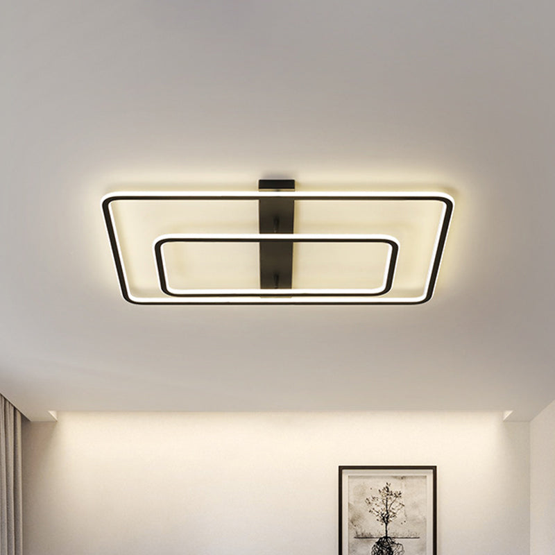 Rectangular Acrylic LED Flush Mount Light in Black - Warm/White Lighting