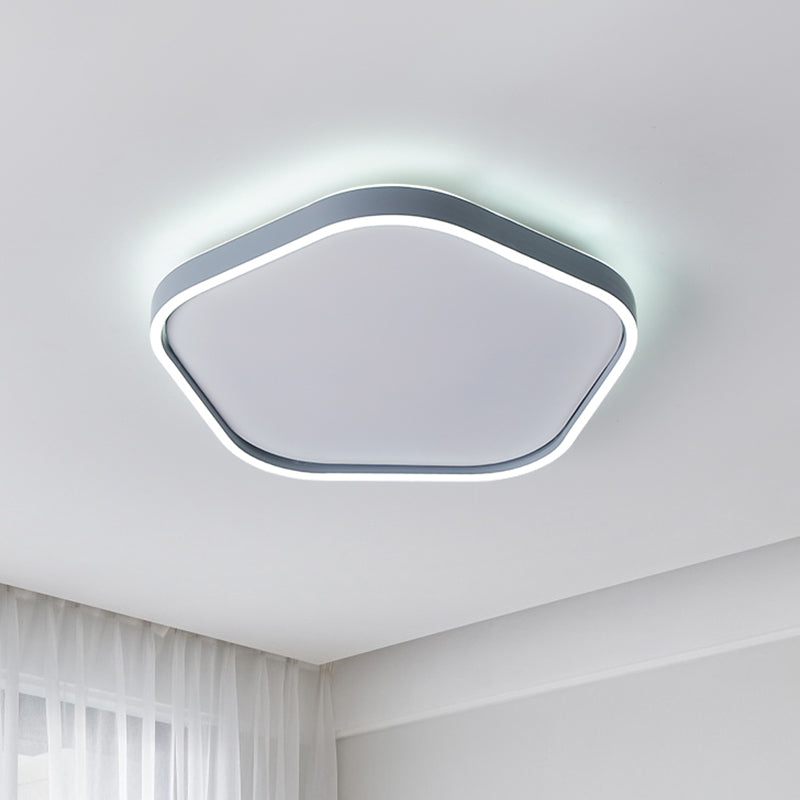 Minimalist Pentagon Ceiling Mounted LED Flushmount Light - Acrylic, 16"/19.5" Width - Grey, White/Warm Light