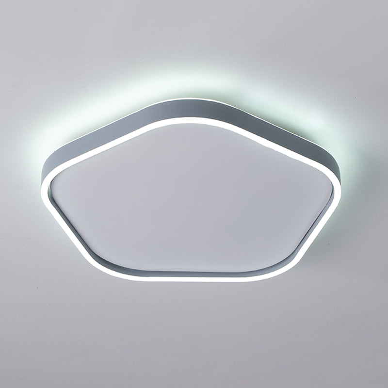 Minimalist Pentagon Ceiling Mounted LED Flushmount Light - Acrylic, 16"/19.5" Width - Grey, White/Warm Light