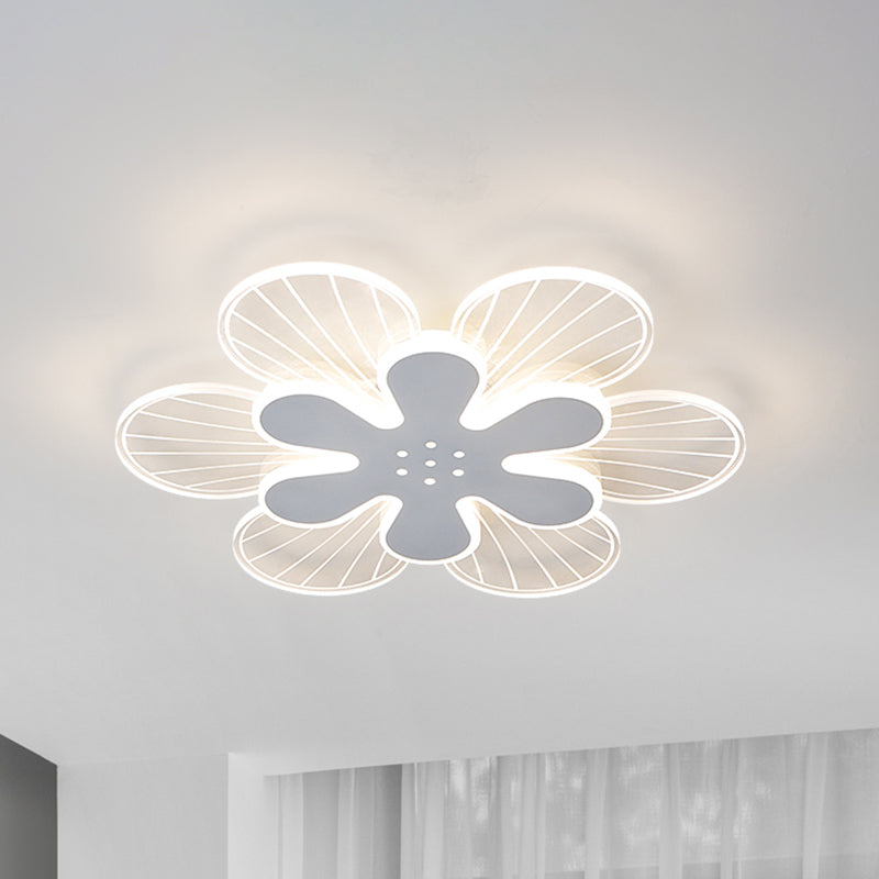 Contemporary White Flower Flush Light Fixture - Wide LED Acrylic Lamp in White/Warm Light