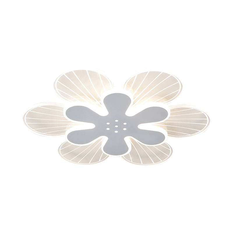 Contemporary White Flower Flush Light Fixture - Wide LED Acrylic Lamp in White/Warm Light