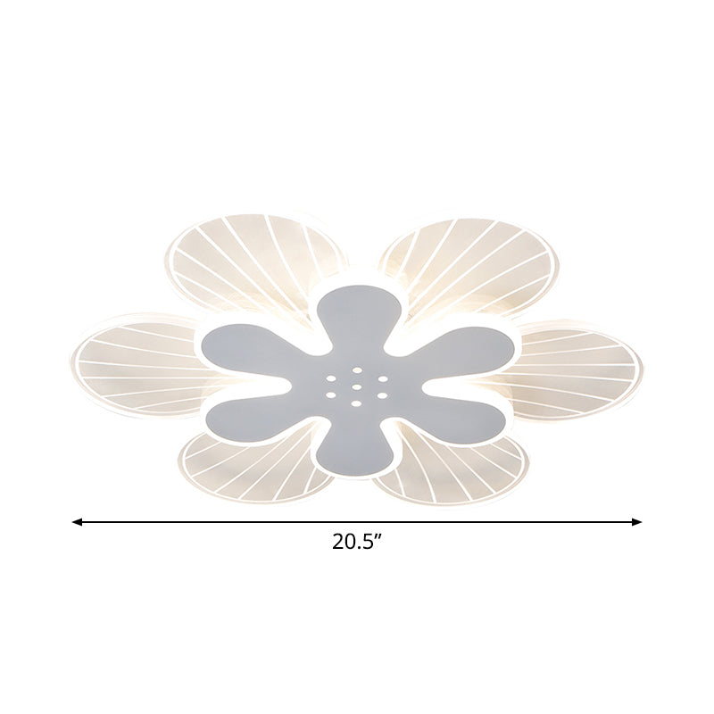 Contemporary White Flower Flush Light Fixture - Wide LED Acrylic Lamp in White/Warm Light