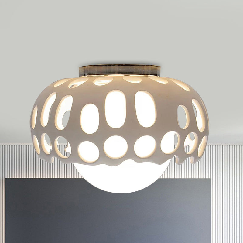 Modern Resin Hollow-Out Dome Flushmount Ceiling Light - White, 1 Light, 11"/13" Wide