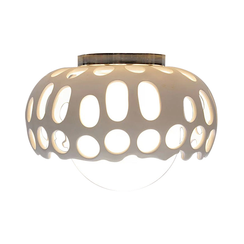 Modern Resin Hollow-Out Dome Flushmount Ceiling Light - White, 1 Light, 11"/13" Wide