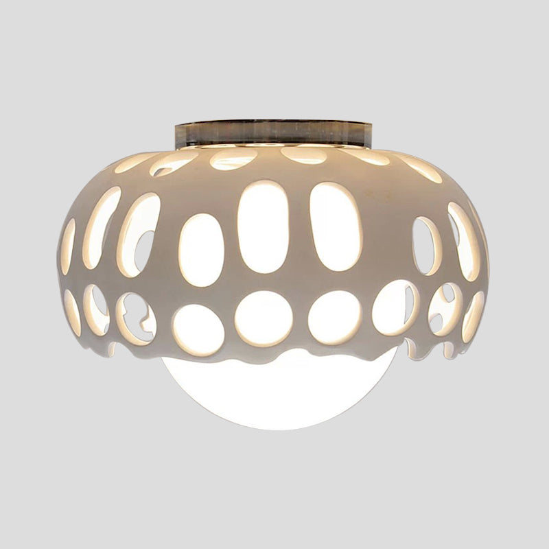 Modern Resin Hollow-Out Dome Flushmount Ceiling Light - White, 1 Light, 11"/13" Wide