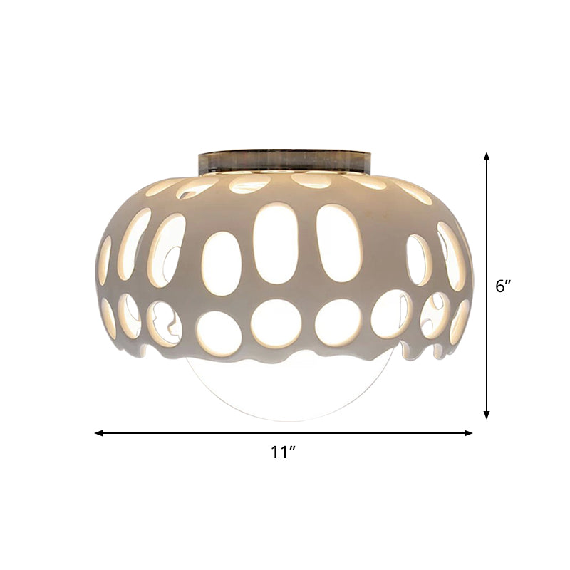 Modern Resin Hollow-Out Dome Flushmount Ceiling Light - White, 1 Light, 11"/13" Wide