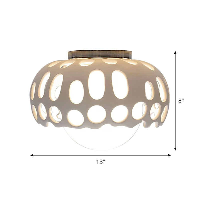 Modern Resin Hollow-Out Dome Flushmount Ceiling Light - White, 1 Light, 11"/13" Wide