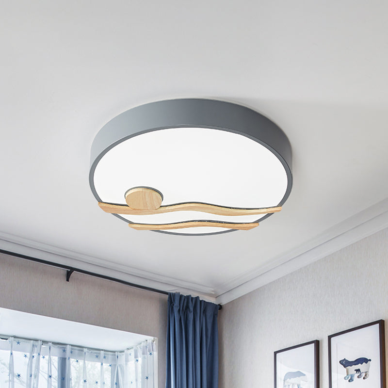 Modern LED Iron Flush Mount Ceiling Lamp for Bedroom - White/Grey Finish, 16"/19.5" Wide
