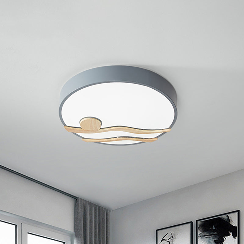 Modern LED Iron Flush Mount Ceiling Lamp for Bedroom - White/Grey Finish, 16"/19.5" Wide