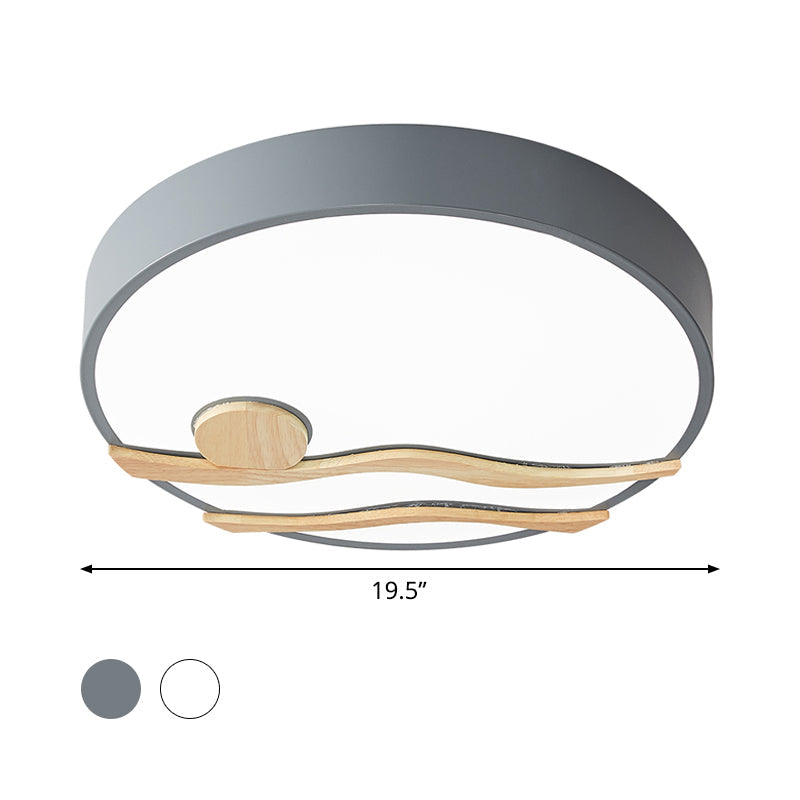 Modern LED Iron Flush Mount Ceiling Lamp for Bedroom - White/Grey Finish, 16"/19.5" Wide