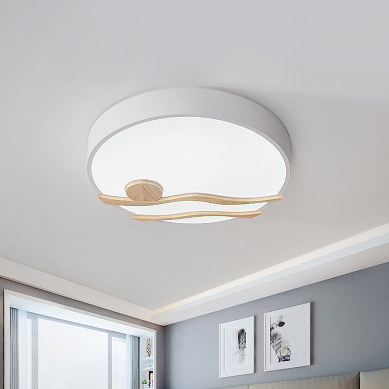 Modern LED Iron Flush Mount Ceiling Lamp for Bedroom - White/Grey Finish, 16"/19.5" Wide