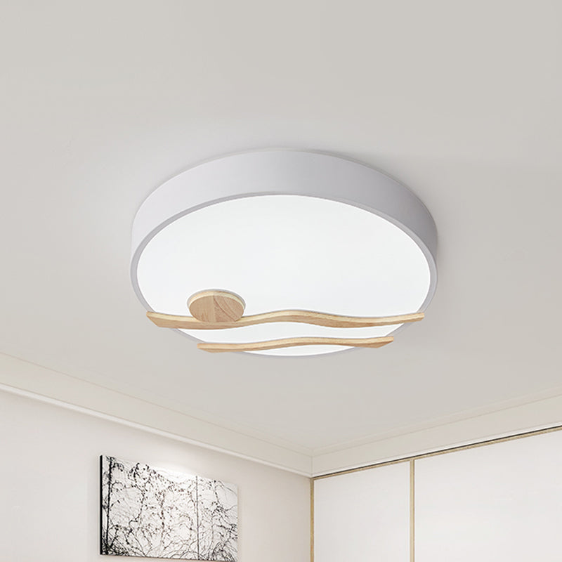 Modern LED Iron Flush Mount Ceiling Lamp for Bedroom - White/Grey Finish, 16"/19.5" Wide