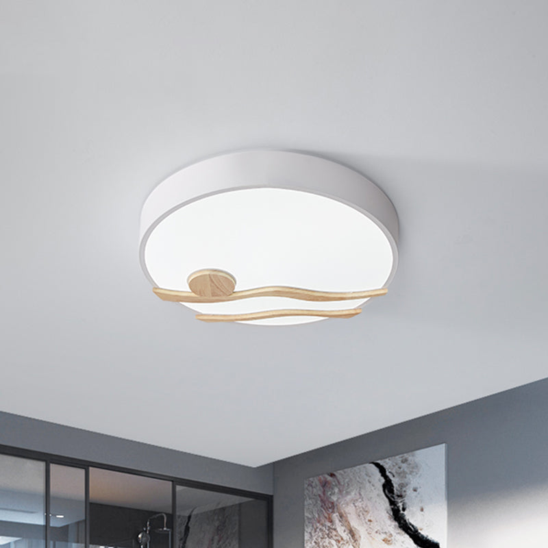 Modern LED Iron Flush Mount Ceiling Lamp for Bedroom - White/Grey Finish, 16"/19.5" Wide