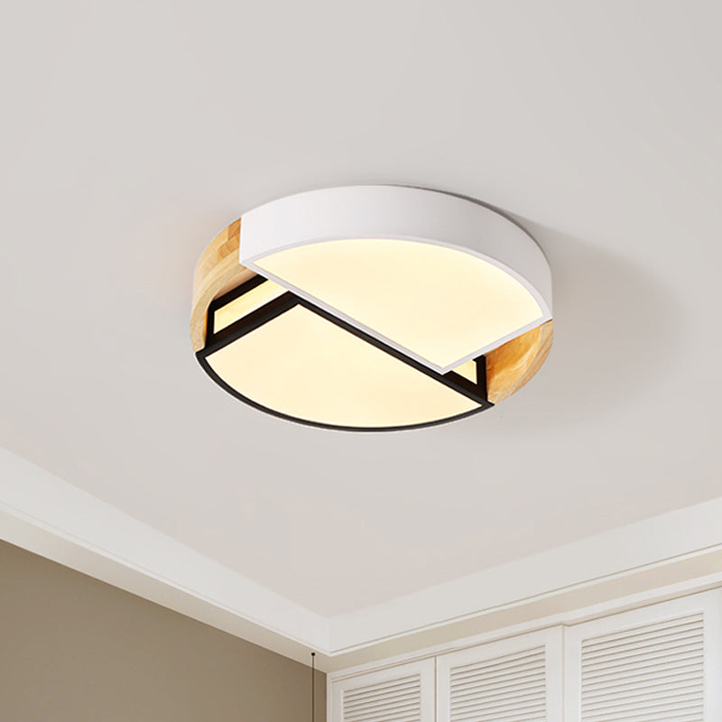 Modernist LED Flush Mount Light Fixture with Splicing Drums in White/Black/Wood, 16"/19.5" Dia