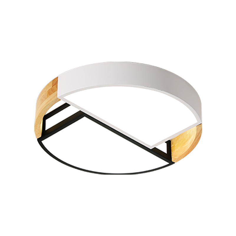 Modernist LED Flush Mount Light Fixture with Splicing Drums in White/Black/Wood, 16"/19.5" Dia