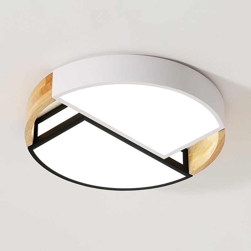 Modernist LED Flush Mount Light Fixture with Splicing Drums in White/Black/Wood, 16"/19.5" Dia