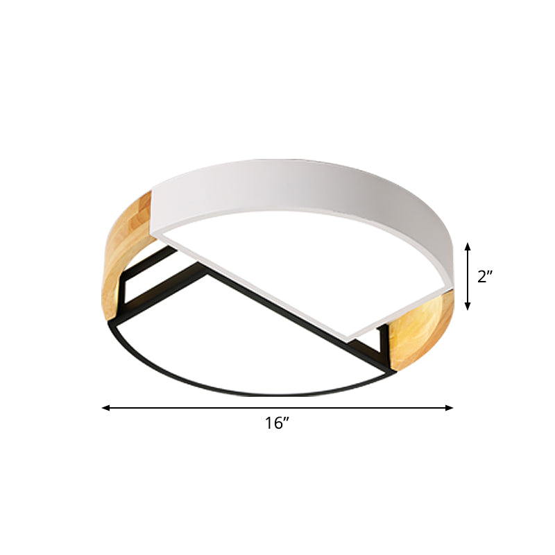 Modernist LED Flush Mount Light Fixture with Splicing Drums in White/Black/Wood, 16"/19.5" Dia